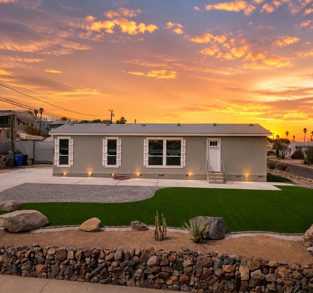 Phoenix Arizona home for sale aerial view corner lot with large driveway and modern landscaping